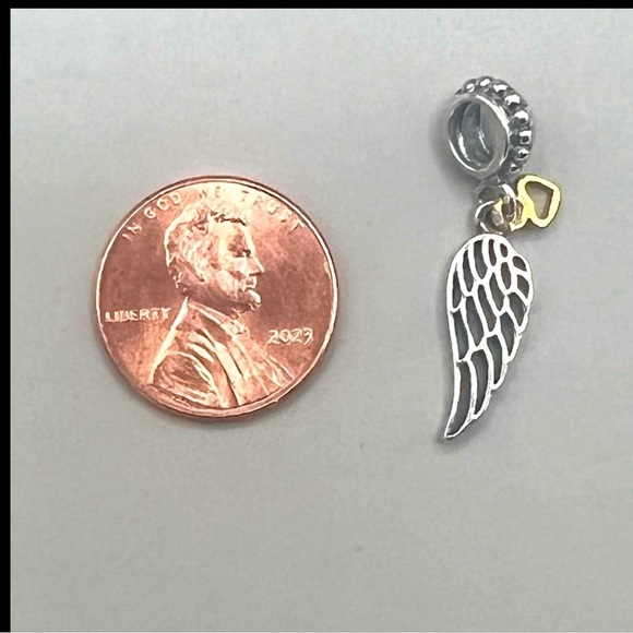 S925 Sterling Silver Dangling "Angel Wing and Gold Heart" Charm~Fits Pandora NEW - Picture 7 of 7